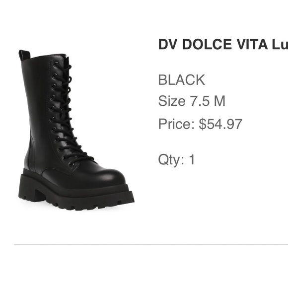 DV Dolce Vita Lug Combat Boot Black Leather Size Women’s 7.5 - NEW! - Picture 3 of 13